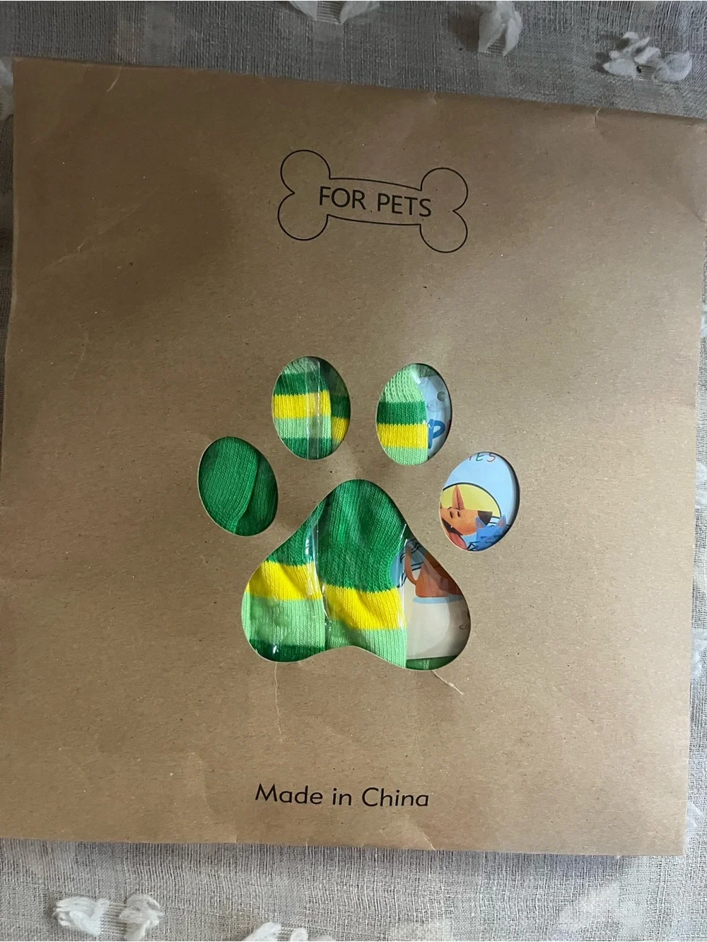 Non-Branded Green & Yellow Striped Dog Socks with Anti-Slip Soles